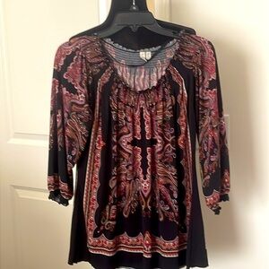 MADISON 3/4 Sleeve Black Pink Paisley Blouse Size M
